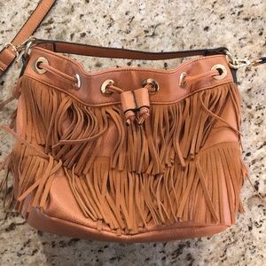 Brown fringe puck bag crossbody purse